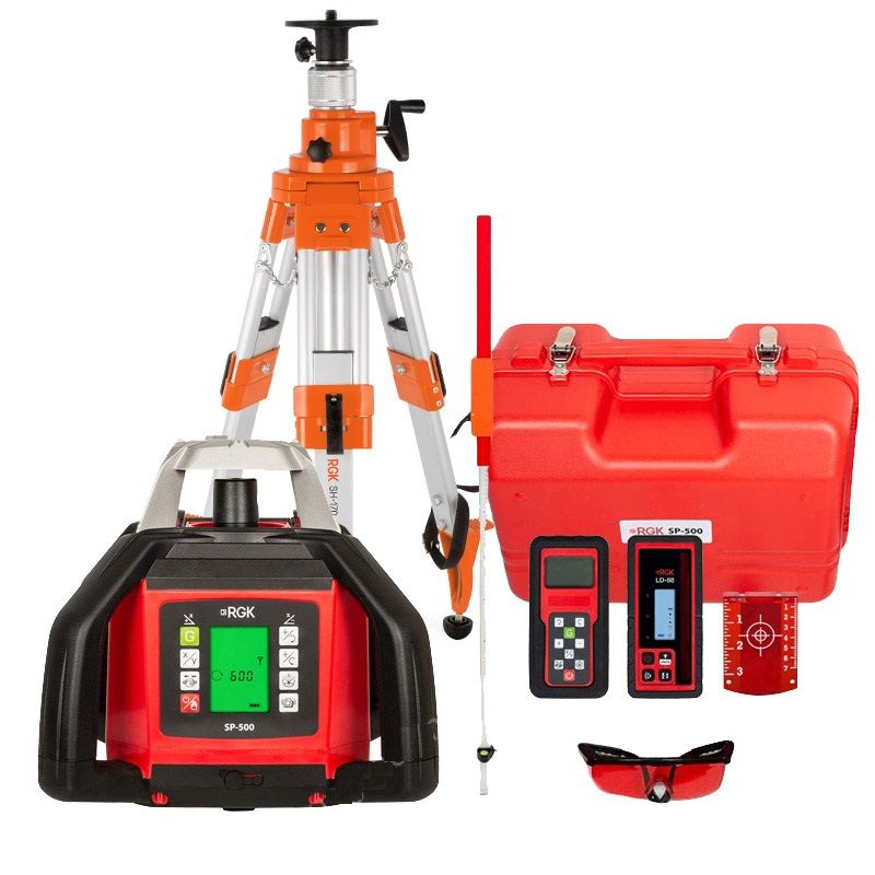 картинка RGK 753357. Комплект ротационного нивелира SP-500 со штативом SH-170 и рейкой LR-2 являющийся официальным дистрибьютором в России 