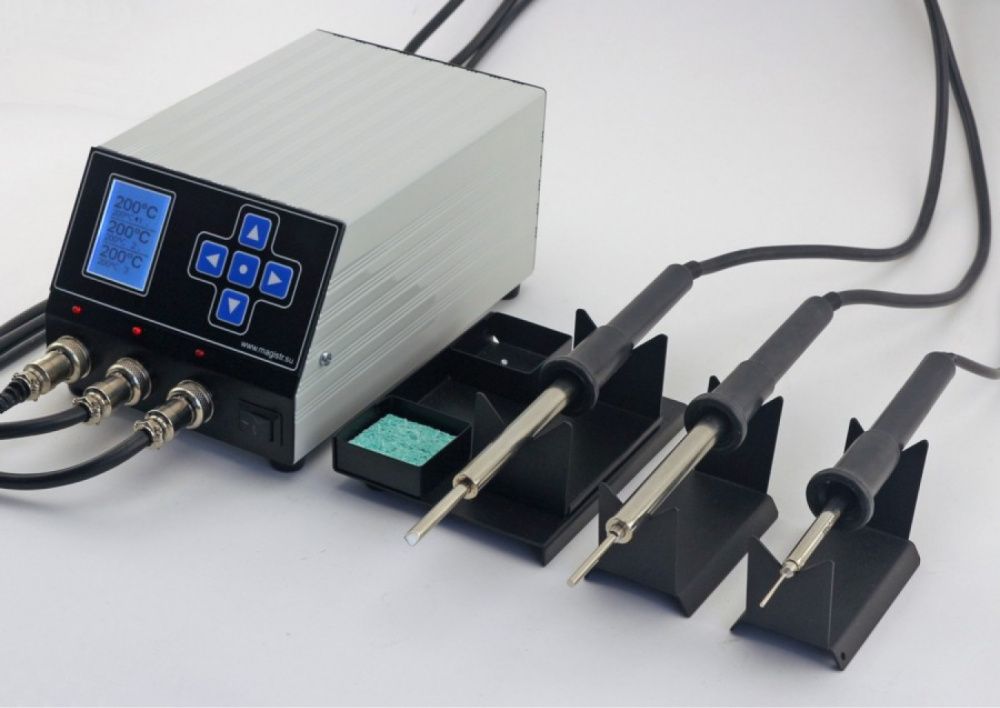 картинка Магистр Ц20-ТриК (160 Вт, 220 В). Трехканальная паяльная станция являющийся официальным дистрибьютором в России 