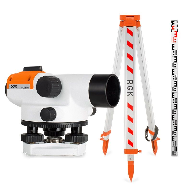 картинка RGK 778237. Комплект оптический нивелир C-28, рейка AMO S3 и штатив S6-N являющийся официальным дистрибьютором в России 