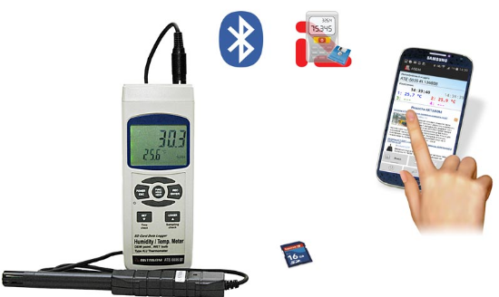 картинка АКТАКОМ АТЕ-5035BT. Термогигрометр АТЕ-5035 с Bluetooth интерфейсом являющийся официальным дистрибьютором в России 
