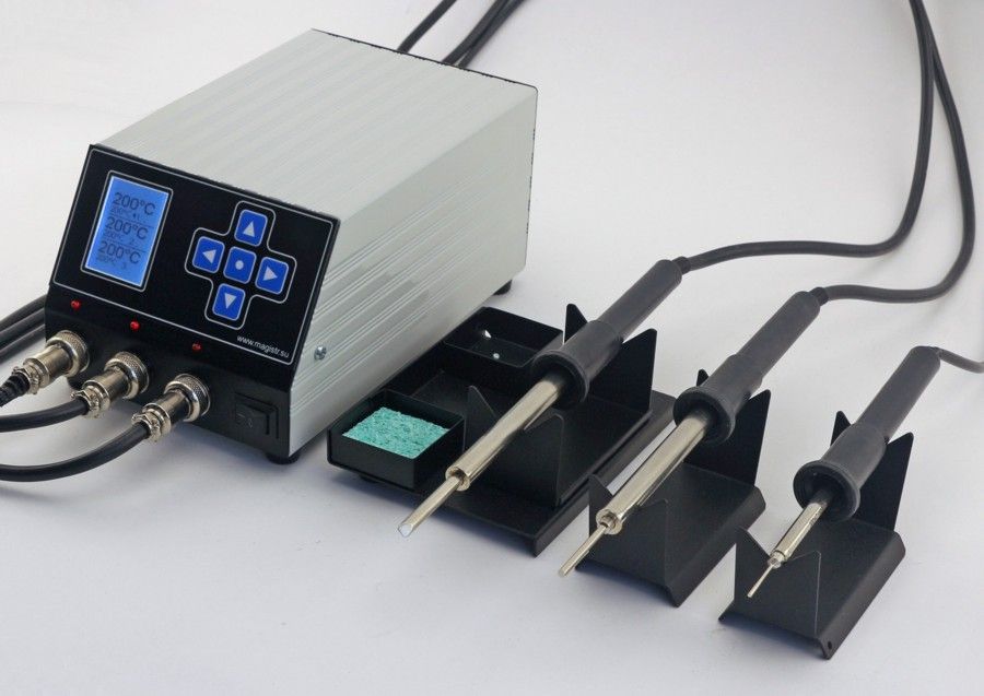 картинка Магистр Ц20-ТриК (160 Вт, 36 В). Трехканальная паяльная станция являющийся официальным дистрибьютором в России 