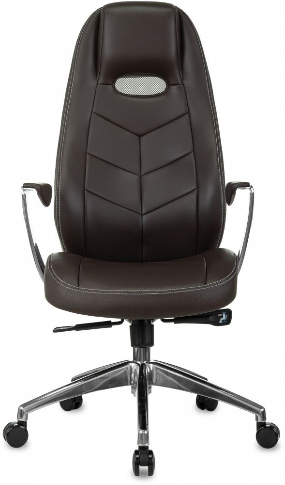 картинка Бюрократ Zen (375555). Кресло руководителя, цвет коричневый кожа крестов. алюминий являющийся официальным дистрибьютором в России 