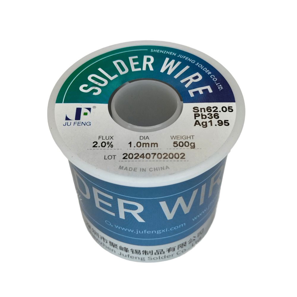 картинка Jufeng Sn62.05Pb36Ag1.95 2% 500gm 1mm. Припой проволочный 1мм с флюсом 2% являющийся официальным дистрибьютором в России 