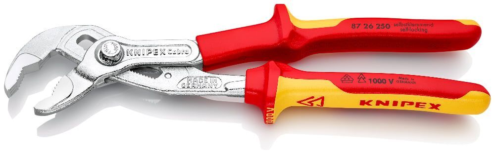 картинка KNIPEX KN-8726250SB / Cobra. Клещи сантехнические диэлектрические (переставные-трубные) являющийся официальным дистрибьютором в России 