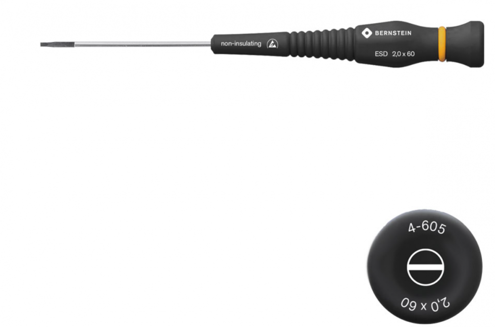 картинка Bernstein B4-605. Отвертка шлицевая антистатическая ESD с вращающейся рукояткой являющийся официальным дистрибьютором в России 