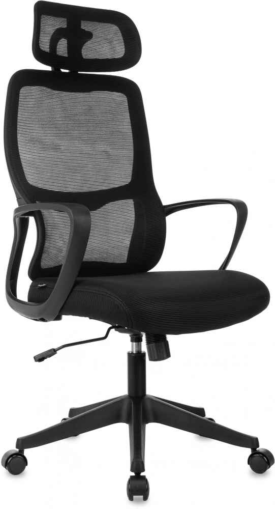 картинка Бюрократ Wise (2023316). Кресло руководителя, цвет черный сетка/ткань с подголов. крестов. пластик являющийся официальным дистрибьютором в России 