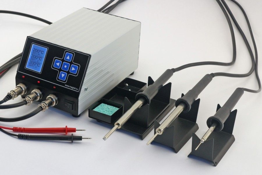 картинка Магистр Ц20-ТриК-М (160 Вт, 36 В). Трехканальная паяльная станция с прозвонкой электрических путей являющийся официальным дистрибьютором в России 