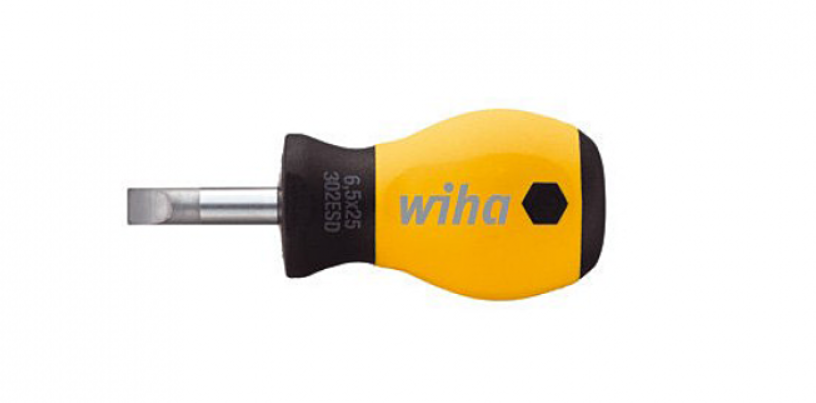 картинка WIHA 32153 / SoftFinish. Отвертка антистатическая укороченная шлицевая серия 302 ESD являющийся официальным дистрибьютором в России 