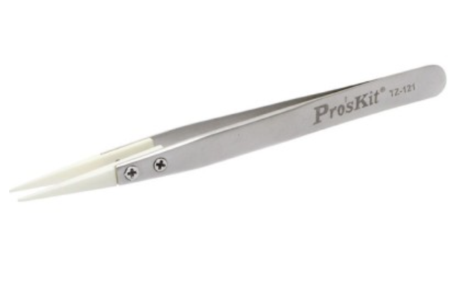 картинка ProsKit TZ-121. Пинцет антистатический прямой с керамическими наконечниками являющийся официальным дистрибьютором в России 