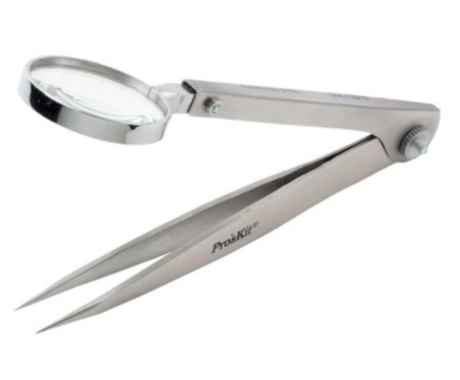 картинка ProsKit 1PK-TZ015. Пинцет прямой с лупой являющийся официальным дистрибьютором в России 