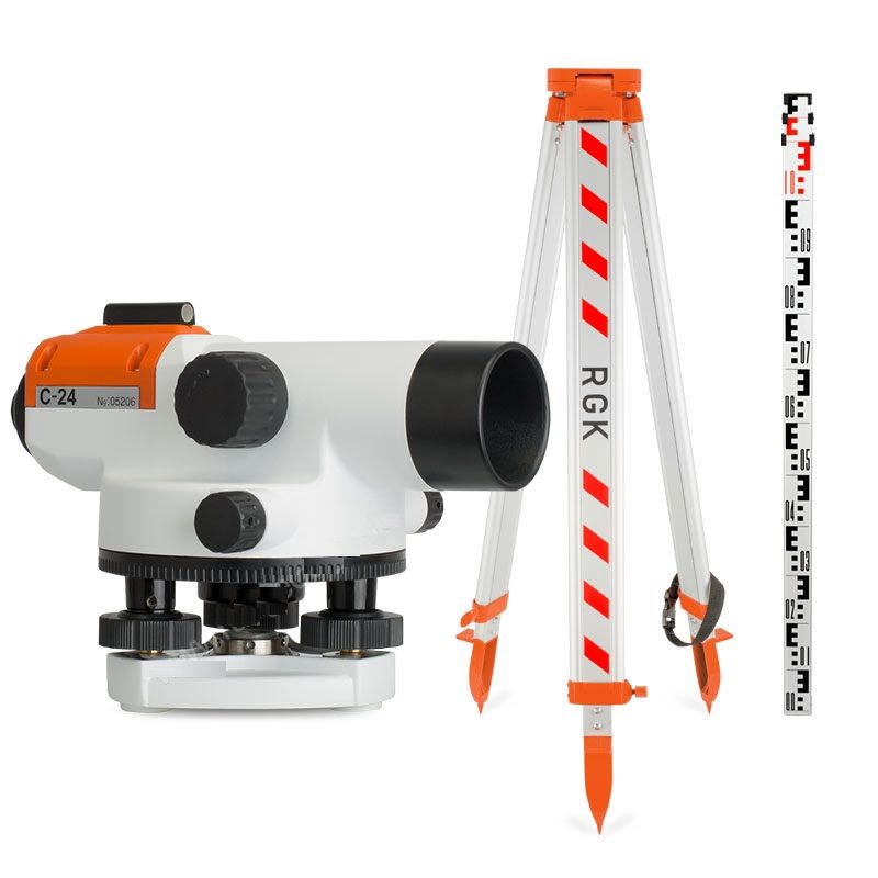 картинка RGK 778251. Комплект оптический нивелир C-24, рейка AMO S3 и штатив S6-N являющийся официальным дистрибьютором в России 