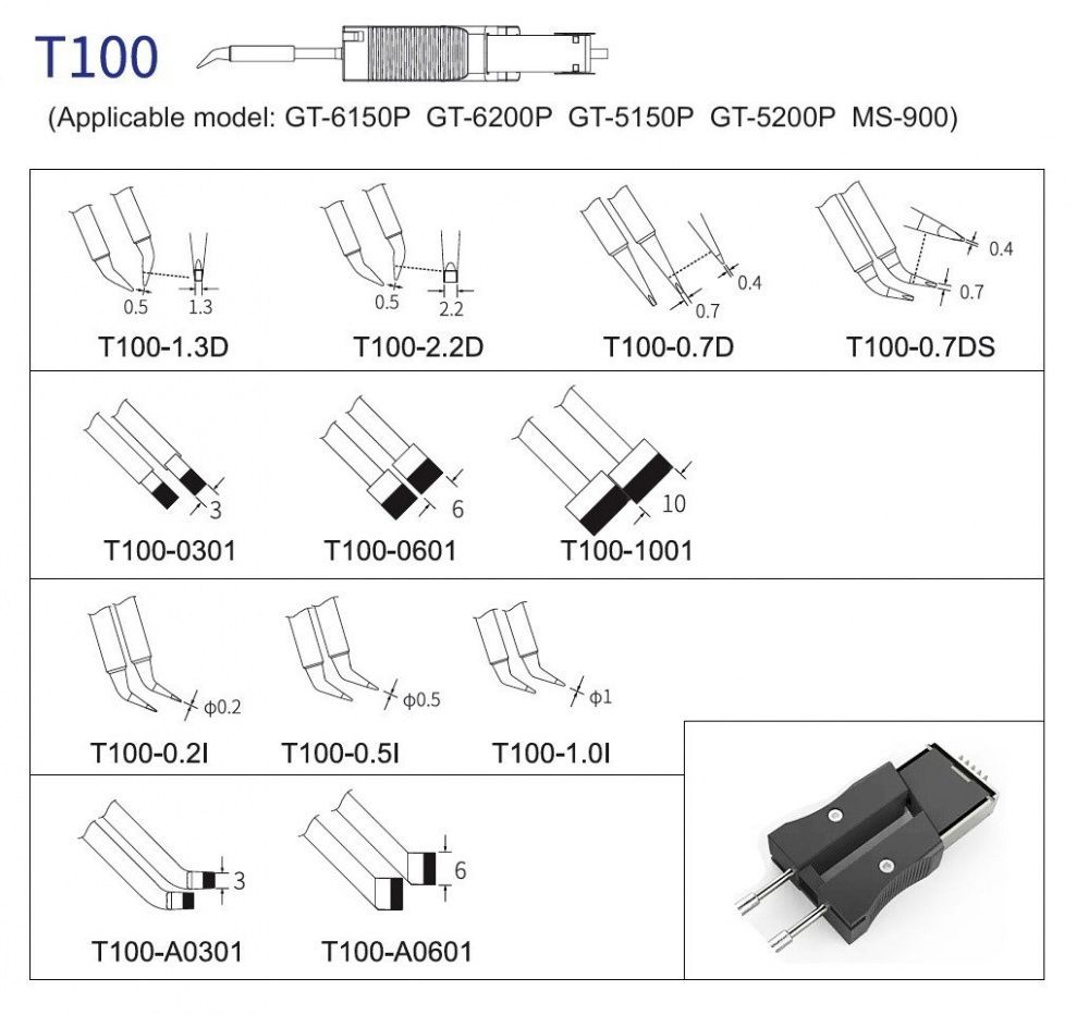 картинка Atten T100. Наконечники для термопинцета GT-N100P являющийся официальным дистрибьютором в России 
