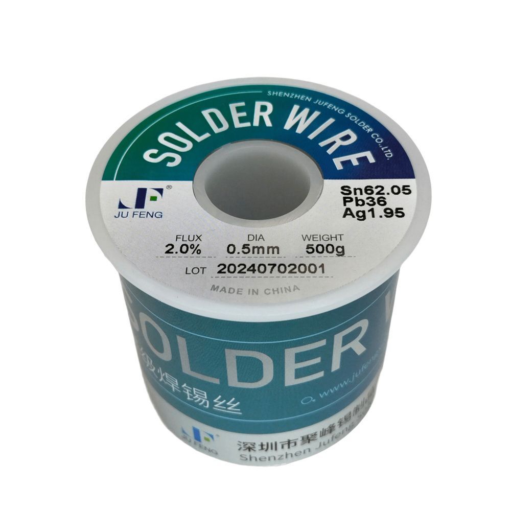 картинка Jufeng Sn62.05Pb36Ag1.95 2% 500gm 0,5mm. Припой проволочный 0,5мм с флюсом 2% являющийся официальным дистрибьютором в России 