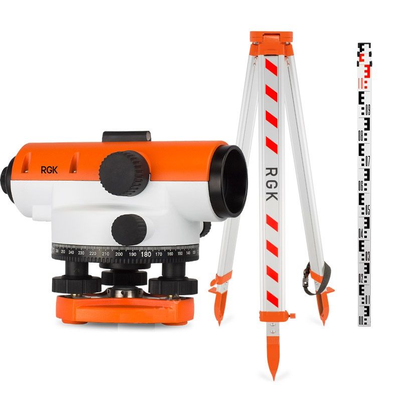 картинка RGK 778220. Комплект оптический нивелир C-20, рейка AMO S3 и штатив S6-N являющийся официальным дистрибьютором в России 