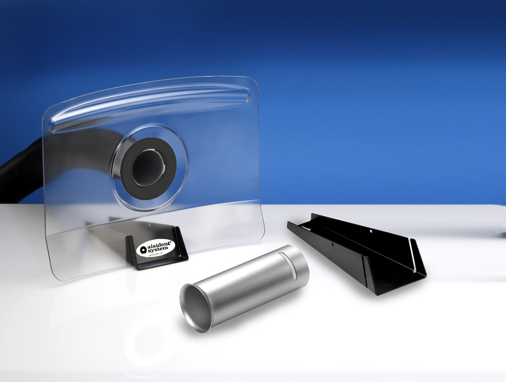 картинка Alsident 1-75-33-050. Набор дымоприемника 75мм, экран прозрачный 75-330-240 мм, черный фланец, подставка являющийся официальным дистрибьютором в России 