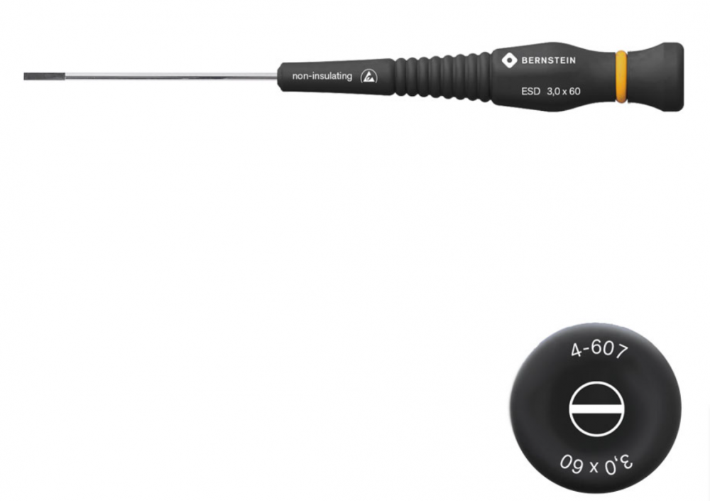 картинка Bernstein B4-607. Отвертка шлицевая антистатическая ESD с вращающейся рукояткой являющийся официальным дистрибьютором в России 