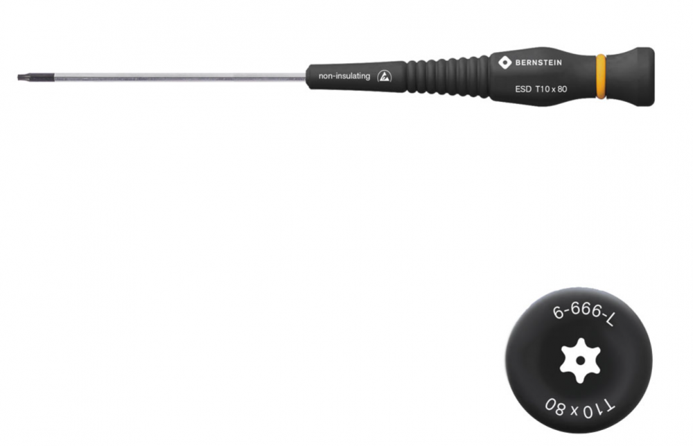 картинка Bernstein B6-666L. Отвертка шестигранная ESD TORX T10 с вращающейся рукояткой являющийся официальным дистрибьютором в России 